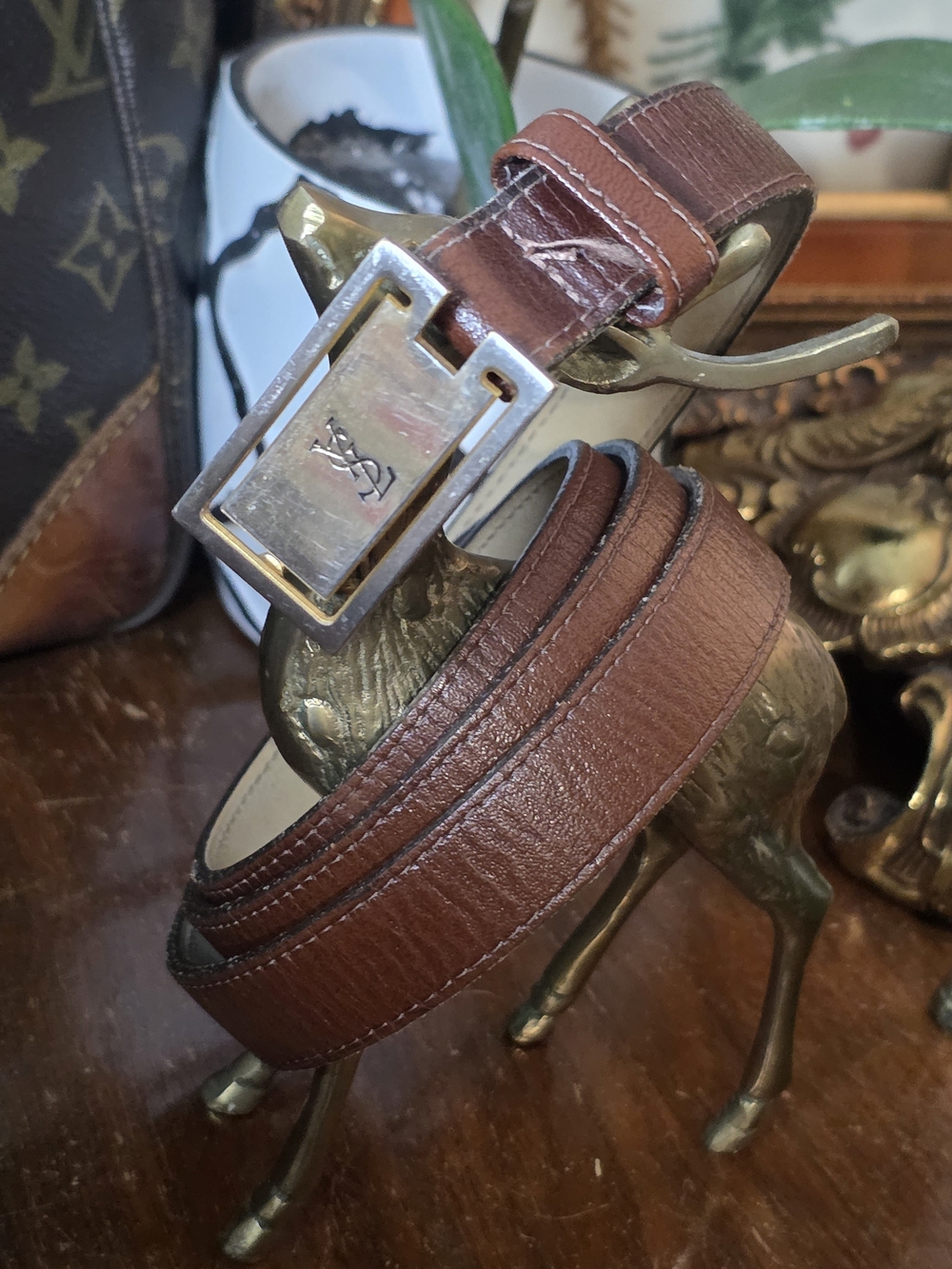 Vintage Yves Saint Laurent Brown Leather Men's Belt
